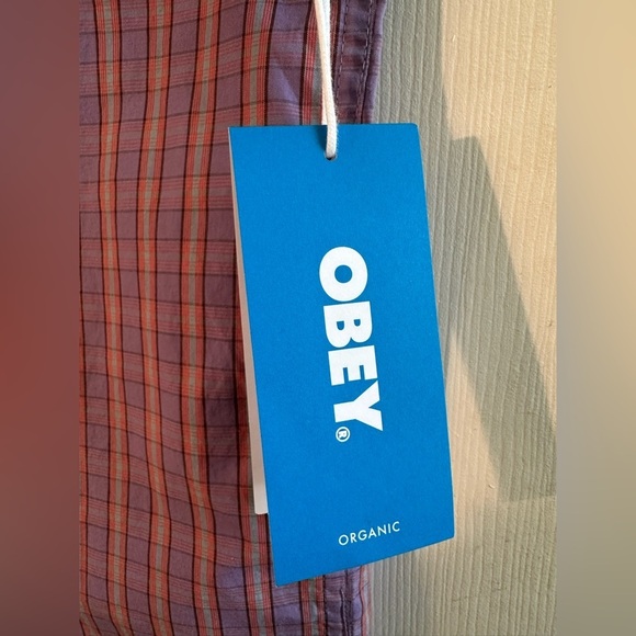 OBEY Men LG Gavin Woven Lavender Multi 100% Organic Cotton Short Sleeve Elephant - Picture 7 of 13